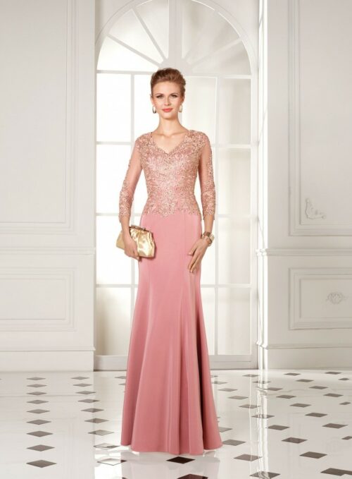 Vestido fiesta en crepe escote pico Susana Rivieri