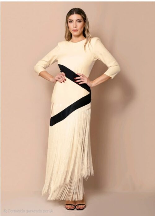 Vestido bicolor flecos