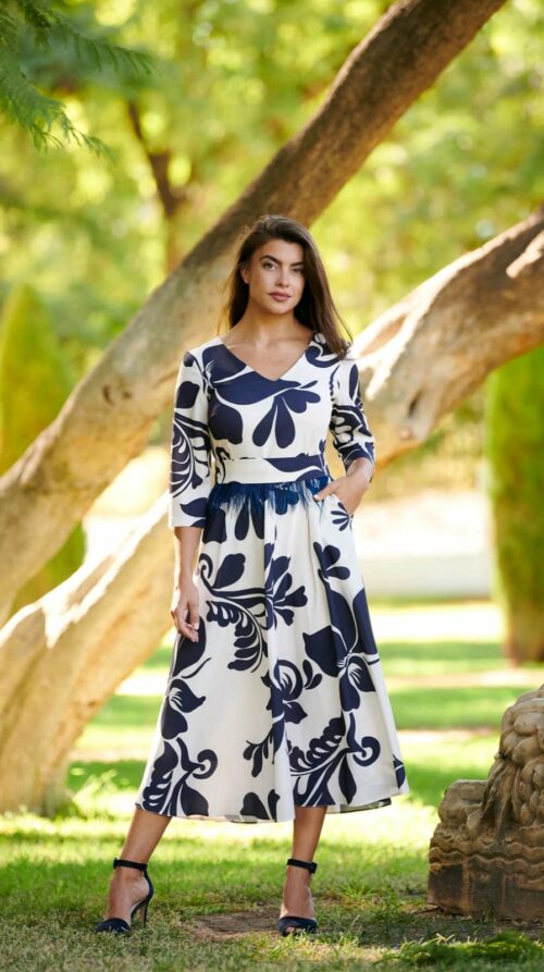 vestido estampado marino cinturón - Imagen 3