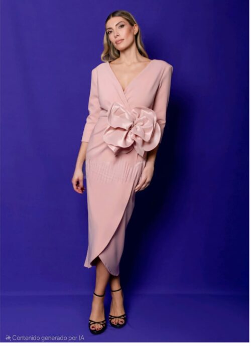 Vestido cruzado flor tafeta7590