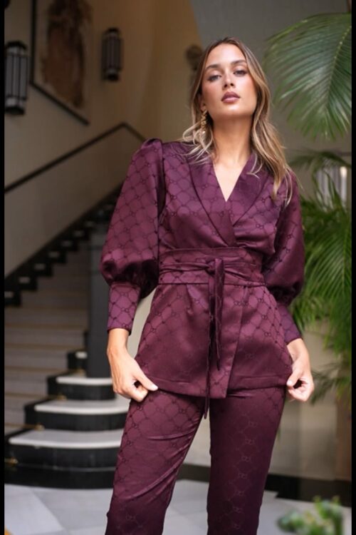 traje vizir jacquard burdeo